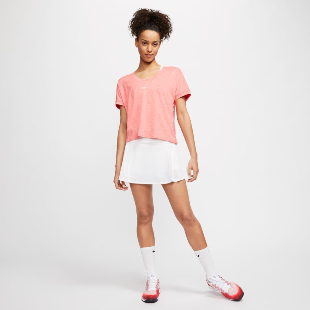 Женская футболка теннисная Nike Court Dry Elevated Essential Top - sunblush/white