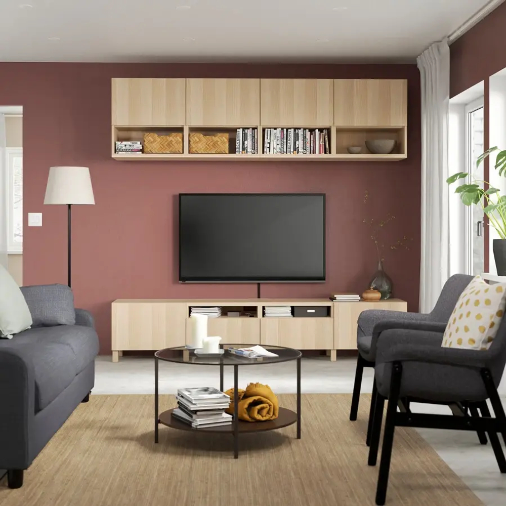 Тумба под ТВ - IKEA BESTÅ/BESTA, 230x42x240см, светло-коричневый, БЕСТО ИКЕА