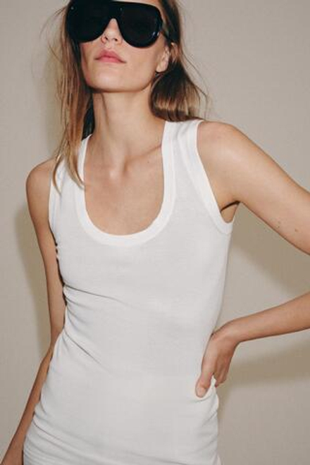 ZARA ТОП ИЗ ТОНКОГО ТРИКОТАЖА, БЕЛЫЙ
