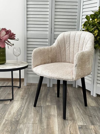 Стул МАНГО ДАНС 360 град. поворотный, Alpina Cream, букле / Черный каркас