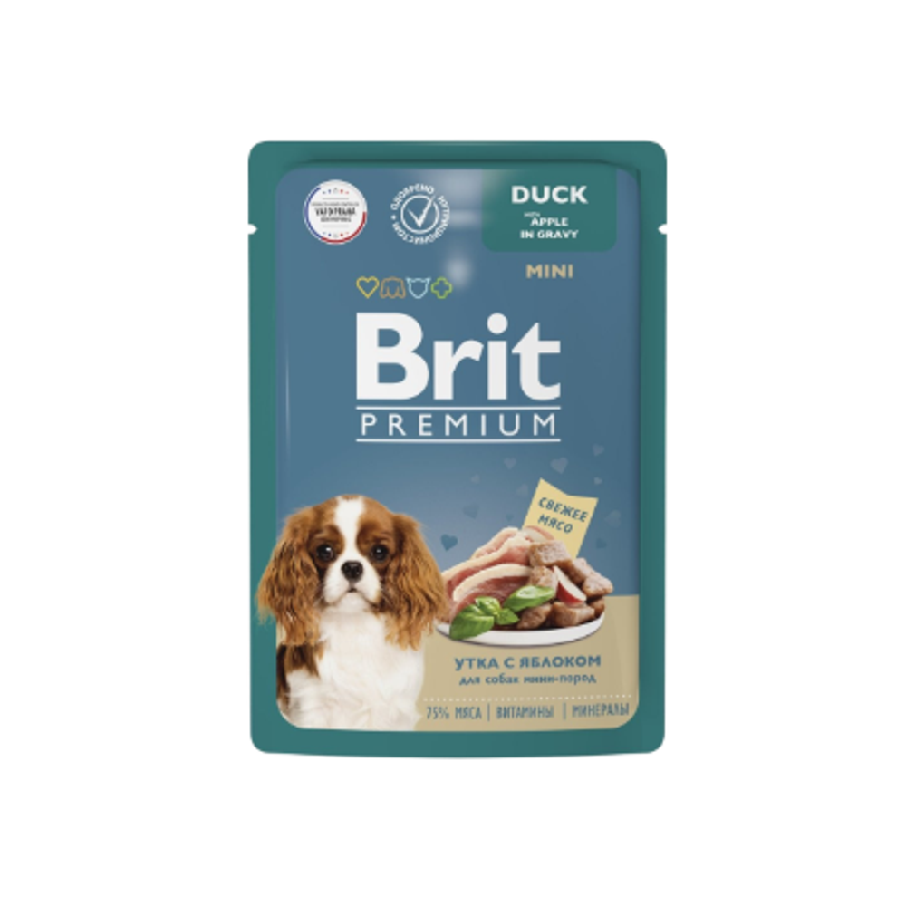 Влажный корм BRIT PREMIUM пауч для взрослых собак мини пород, утка с яблоком в соусе 85г