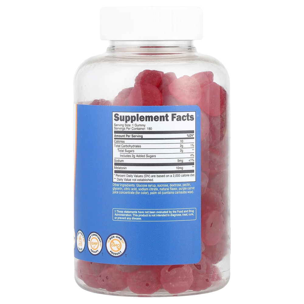 Nutricost, жевательные таблетки с мелатонином, со вкусом клубники, 10 мг, 180 жевательных таблеток
