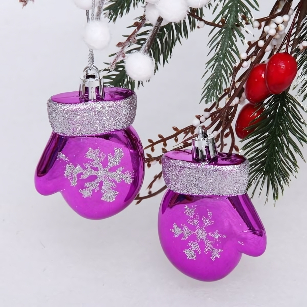Ёлочные игрушки "Волшебные варежки" 6 см (набор 2 шт), Фиолетовый (Серпантин)