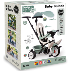 Детский трёхколёсный велосипед Smoby Life Baby Balade Plus 741405 3в1 от 10 месяцев — фото 1