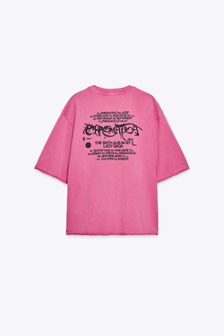 ZARA ФУТБОЛКА С ЭФФЕКТОМ ПОТЕРТОСТИ LADY GAGA, РОЗОВЫЙ