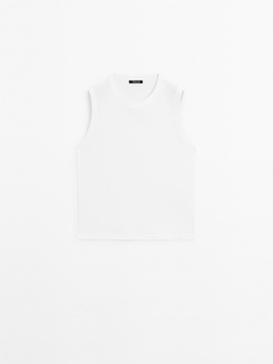 Massimo Dutti Футболка из 100% хлопка без рукавов, белый