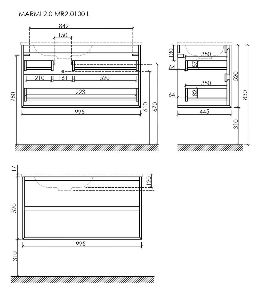Тумба с раковиной Sancos Marmi 2.0 100 см MR2.0100LEG дуб галифакс натуральный