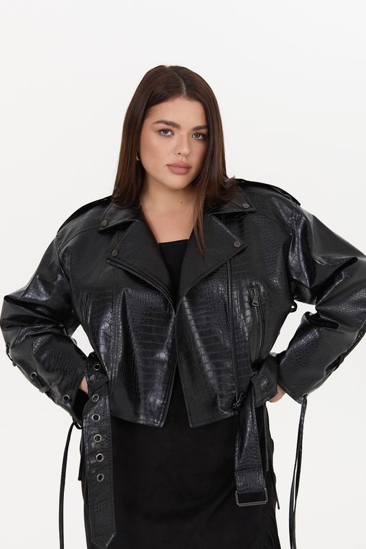 Куртка из экокожи под рептилию, черный