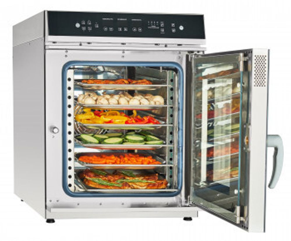 11000011036 Абат Пароконвектомат ПКА6-2/3В верхняя панель управления (инжекционный, 6хGN-2/3, память на 110 программ приготовления, термощуп, регулировка влажности, вся нерж, без г/емкостей) черный дизайн, реверс, 230 В