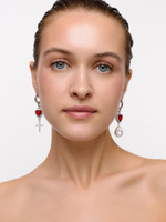 Серьги "Cross pearl red" Silver