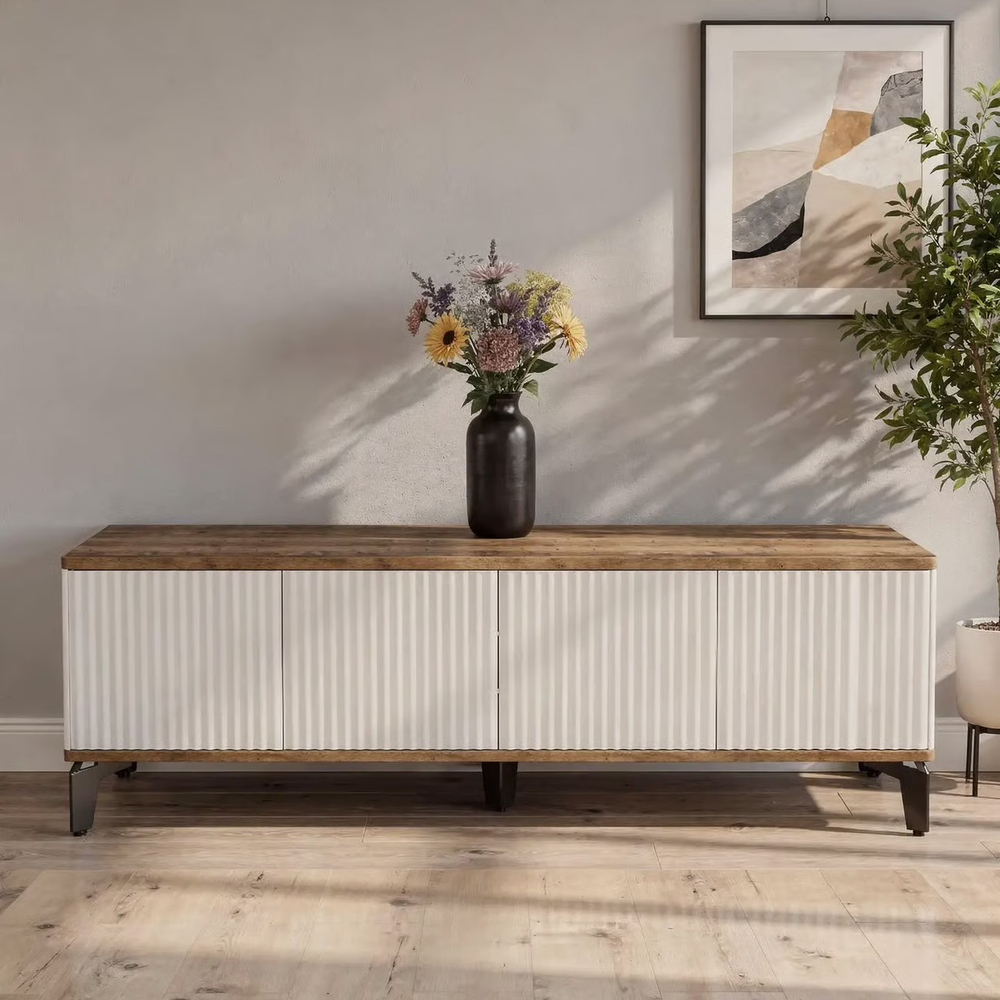 Тумба под телевизор на ножках ROYAL 5047 эко (Дуб Веллингтон-Черный)