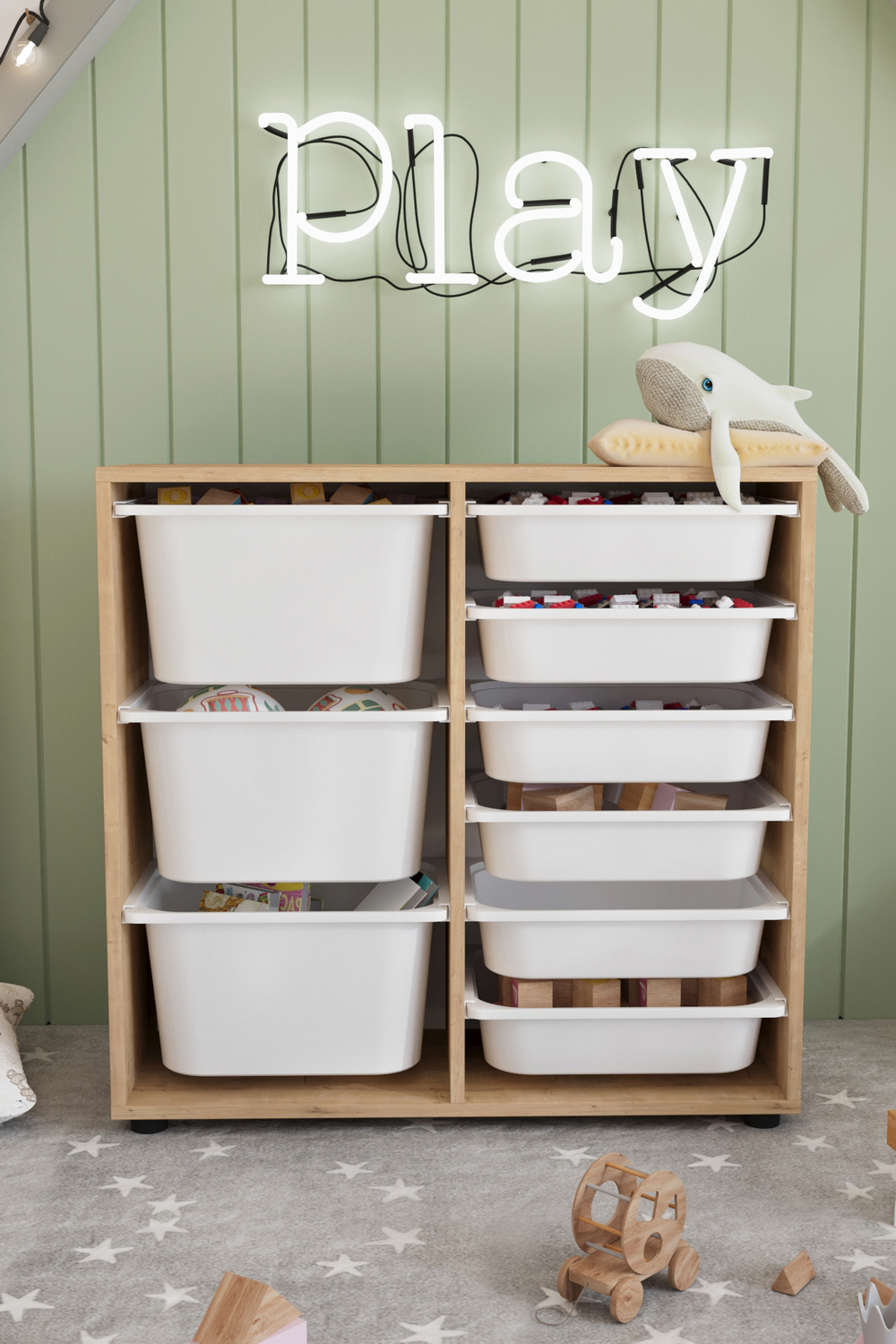 Стеллаж CAGLA с 9 выдвижными ящиками - сосна