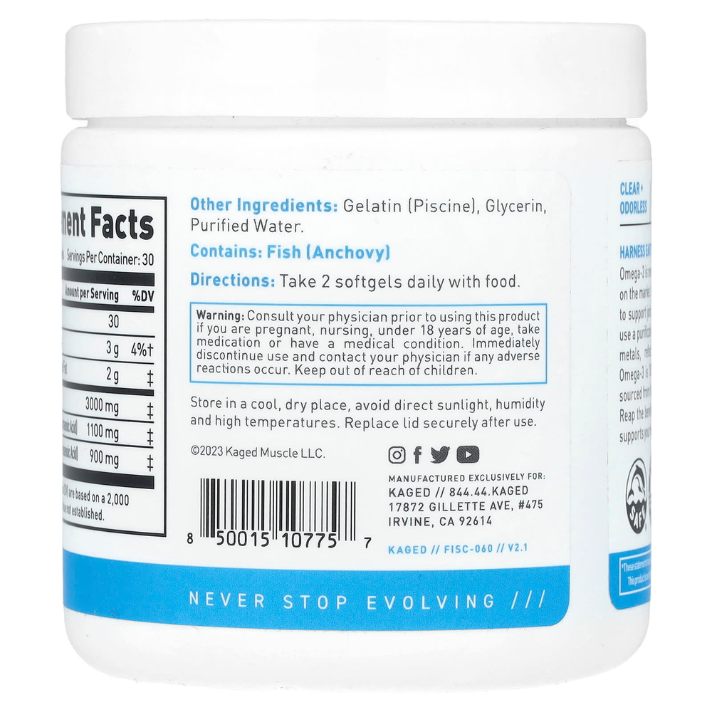 Kaged, Омега-3, тройная эффективность, 60 мягких таблеток