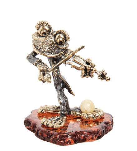 Народные промыслы AM-2151 Фигурка «Лягушка со скрипкой» (латунь, янтарь)