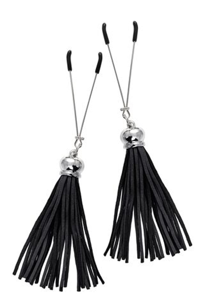 Зажимы на соски «Вилки» с черными кисточками из замши