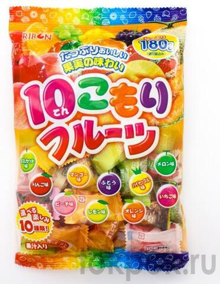 Карамель ассорти 10-ти фруктовых вкусов Ribon, 180 гр