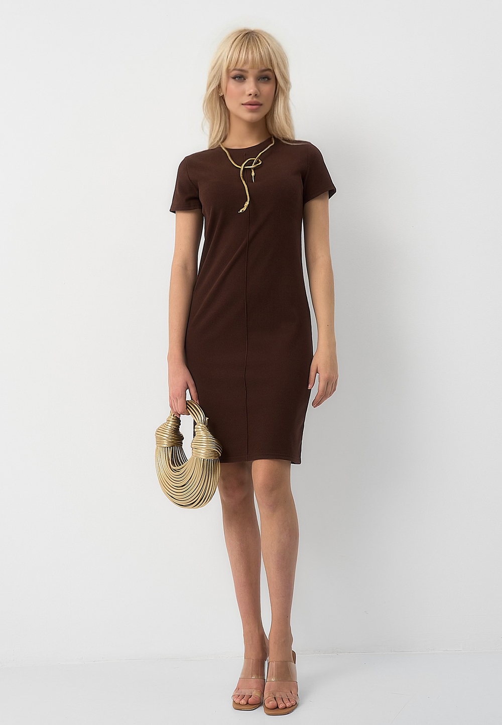 Платье трапеция коричневое
