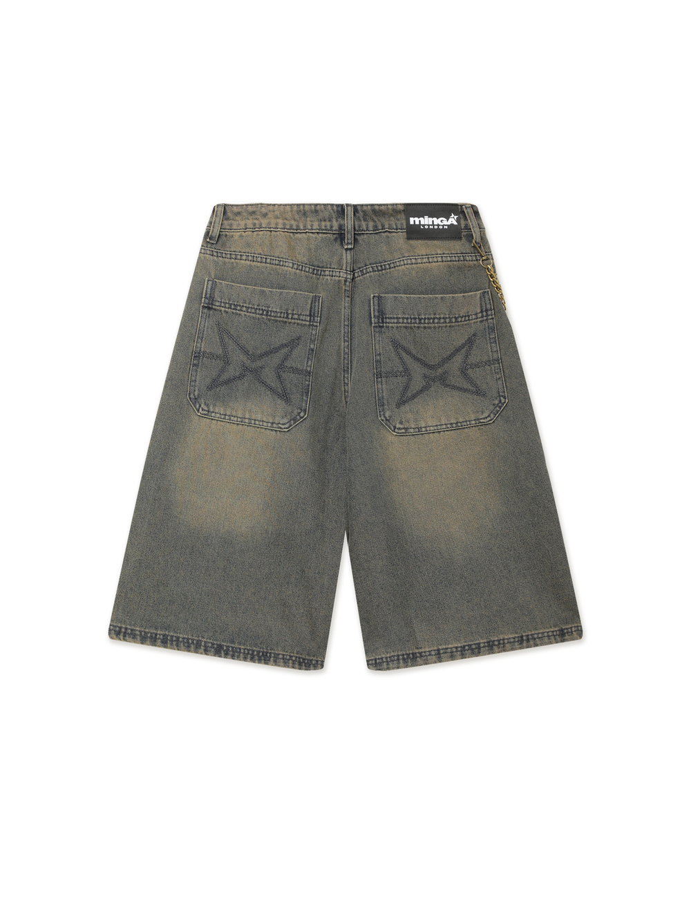 Шорты Джинсовые Blue Overdye Washed Denim Jorts With Chain Trim Attachment