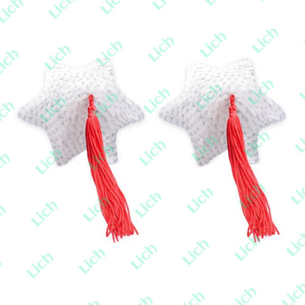 Белые пэстисы-звезды с блестками и контрастными кисточками