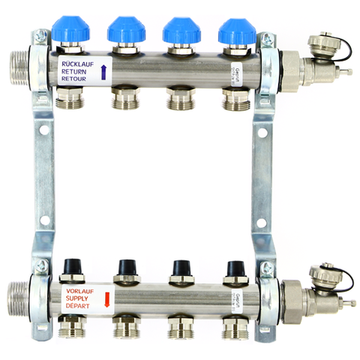 Коллектор Uni-Fitt 1"х3/4" 10 вых. нерж. сталь с регулировочными и термо вентилями 456W4310