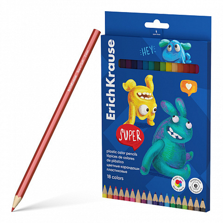 Карандаши цвет. 18цв  Erich Krause  Jolly Friends, пласт., шестигранные