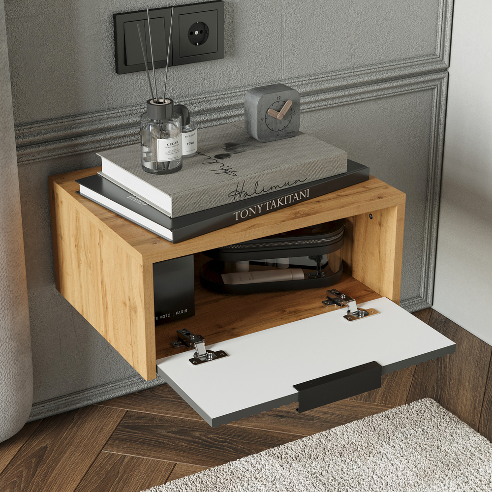 Прикроватная тумба DIWO Краснодар подвесная 45x35x20 антрацит, дуб вотан, ручка черная