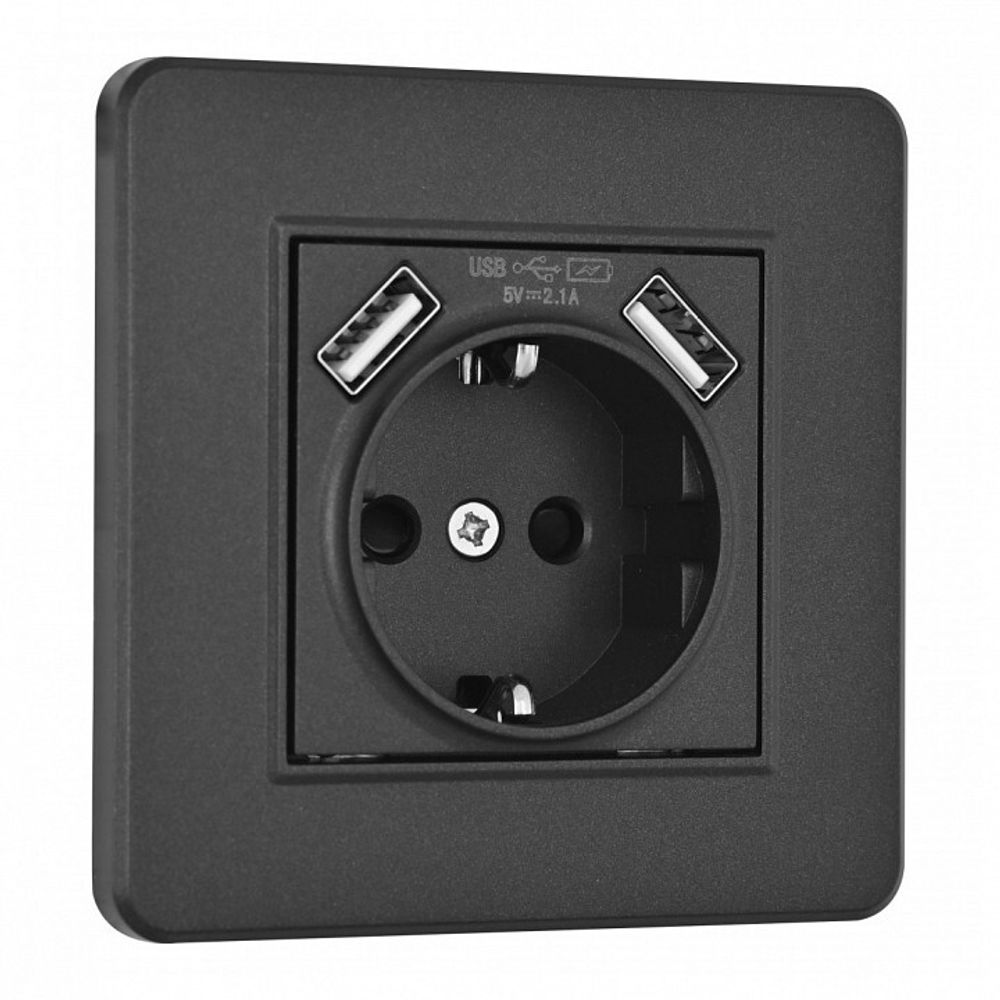 Розетка с заземлением и со шторкой и 2хUSB Arte Milano SET16-1 SET16-1-47-1 black