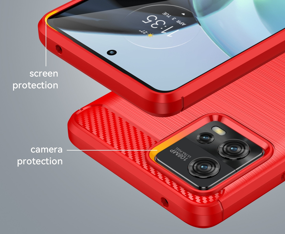 Мягкий чехол красного цвета в стиле карбон для Motorola Moto G72, серия Carbon от Caseport