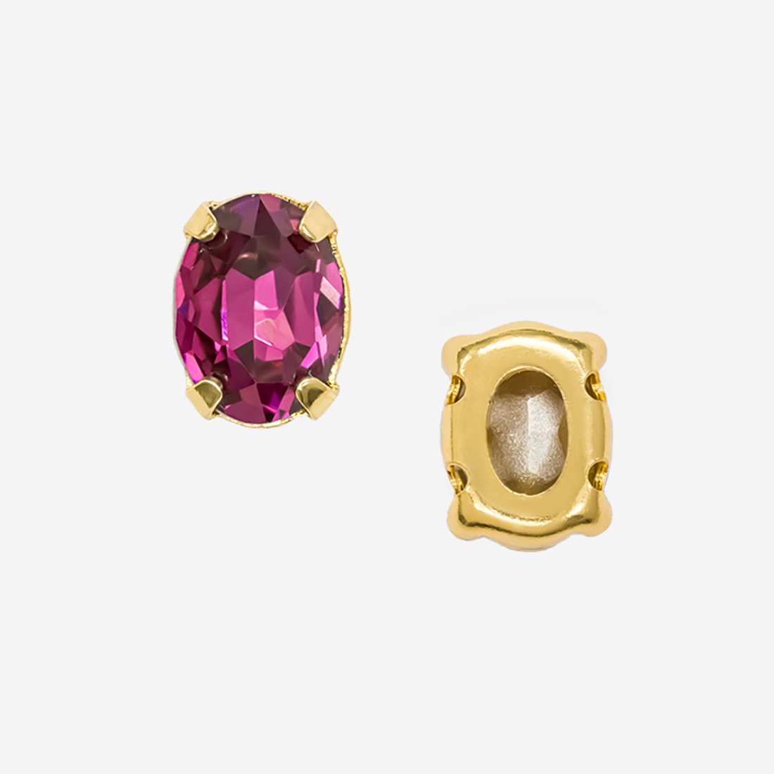 Овал (Oval Fancy Stone) в цапах, оттенок "Fuchsia", 8*6мм, позолота