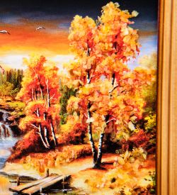 AMB-74/40 Картина «Мельница на озере» (с янтарной крошкой) дер.краш.рамка 12х15