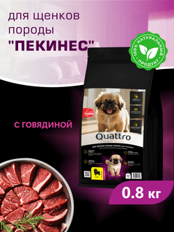 Корм сухой для щенков породы Пекинес, с говядиной, 800 гр, QUATTRO