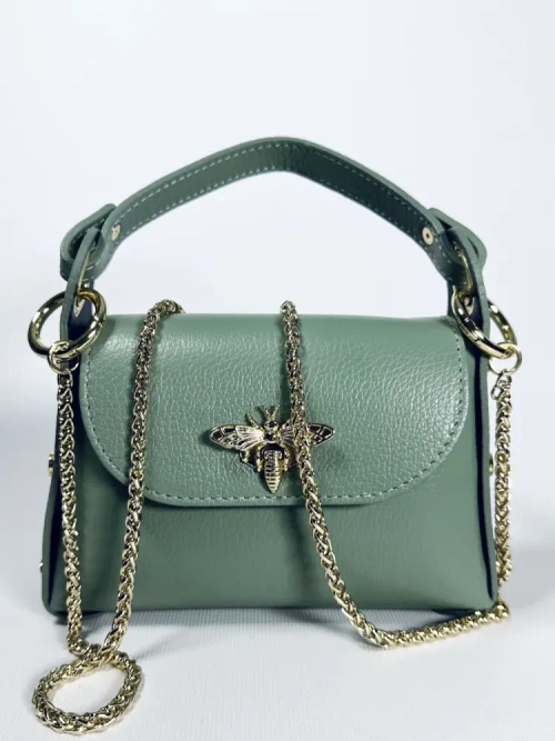 Женская сумочка с застежкой-пчелкой из натуральной кожи мятного цвета