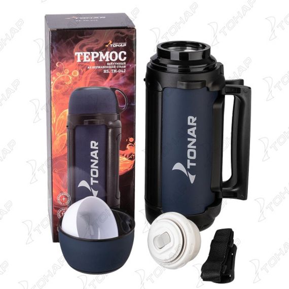 Термос TONAR 1700ML HS.TM-042  (крышка-кружка с ручк, доп.пл.чашка, скл.ручки, ремень)