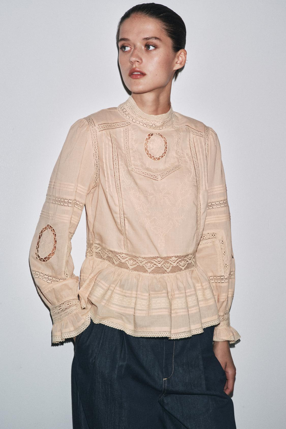 ZARA РОМАНТИЧНАЯ РУБАШКА С ВЫШИВКОЙ — ZW COLLECTION, ЦВЕТ РОЗОВОГО ДЕРЕВА