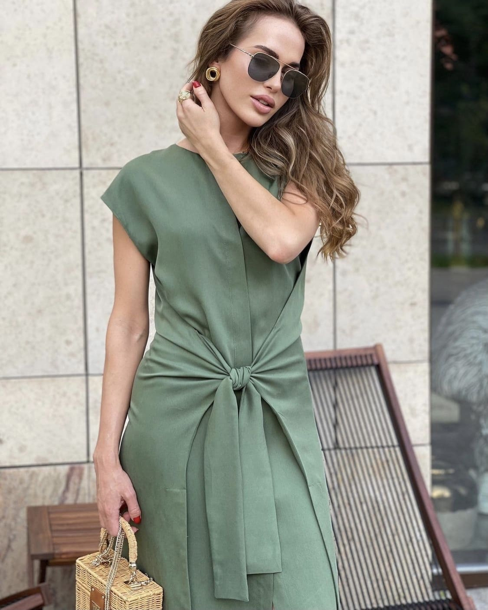 Платье из тенселя на завязках, зелёный