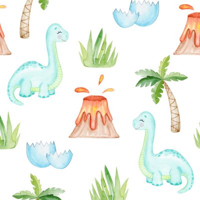 Динозавры и вулканы на белом