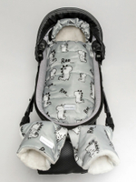 Конверт зимний меховой AMAROBABY Snowy Travel Динозавры, серый, 105 см.