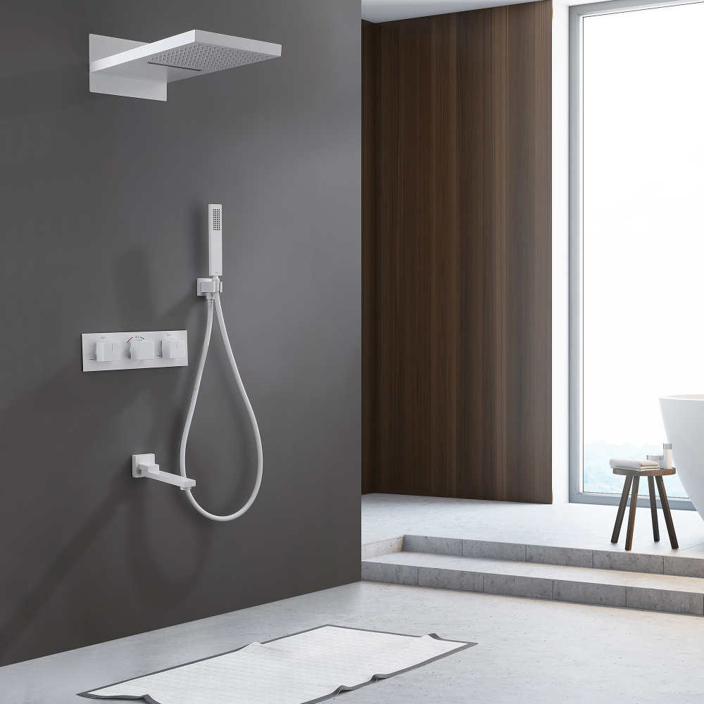 Душевая система ABBER Daheim AF8253W скрытого монтажа с изливом, термостат, белая матовая