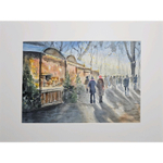 Картина авторская акварельная в паспарту 30х40 см на стену для интерьера "Предновогодняя ярмарка"