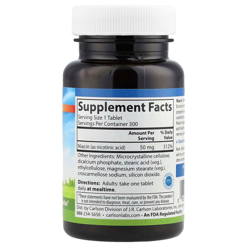 Carlson, ниацин, 50 мг, 300 таблеток