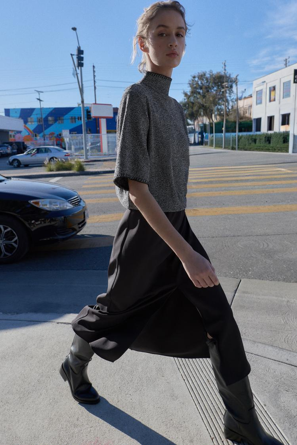 ZARA КОМБИНИРОВАННОЕ ПЛАТЬЕ МИДИ, МЯГКИЙ СЕРЫЙ