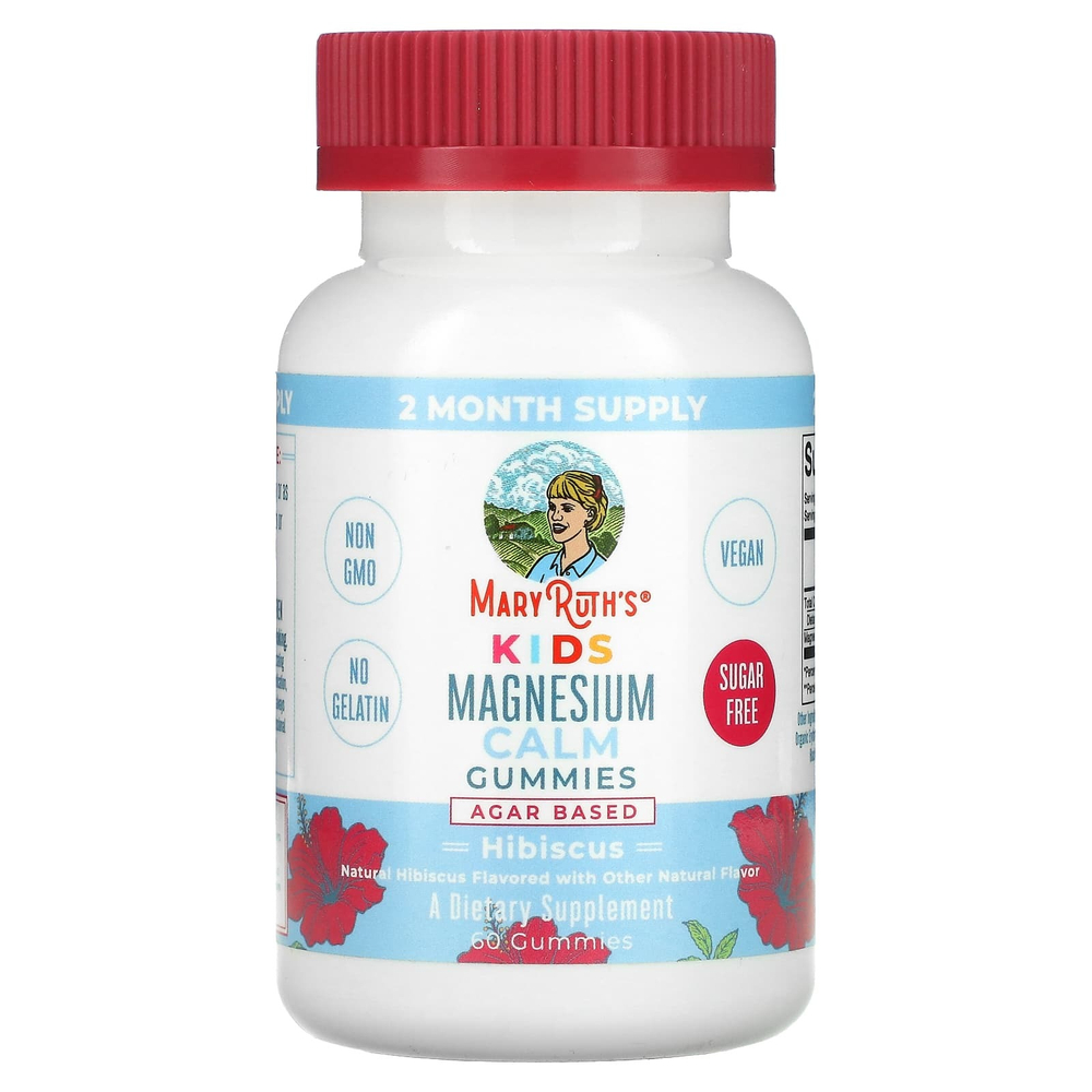 MaryRuth's, успокаивающие жевательные таблетки с магнием для детей, гибискус, 50 мг, 60 жевательных таблеток