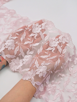 Вышивка на сетке серебристо-розовая неэластичная ширина 20 см