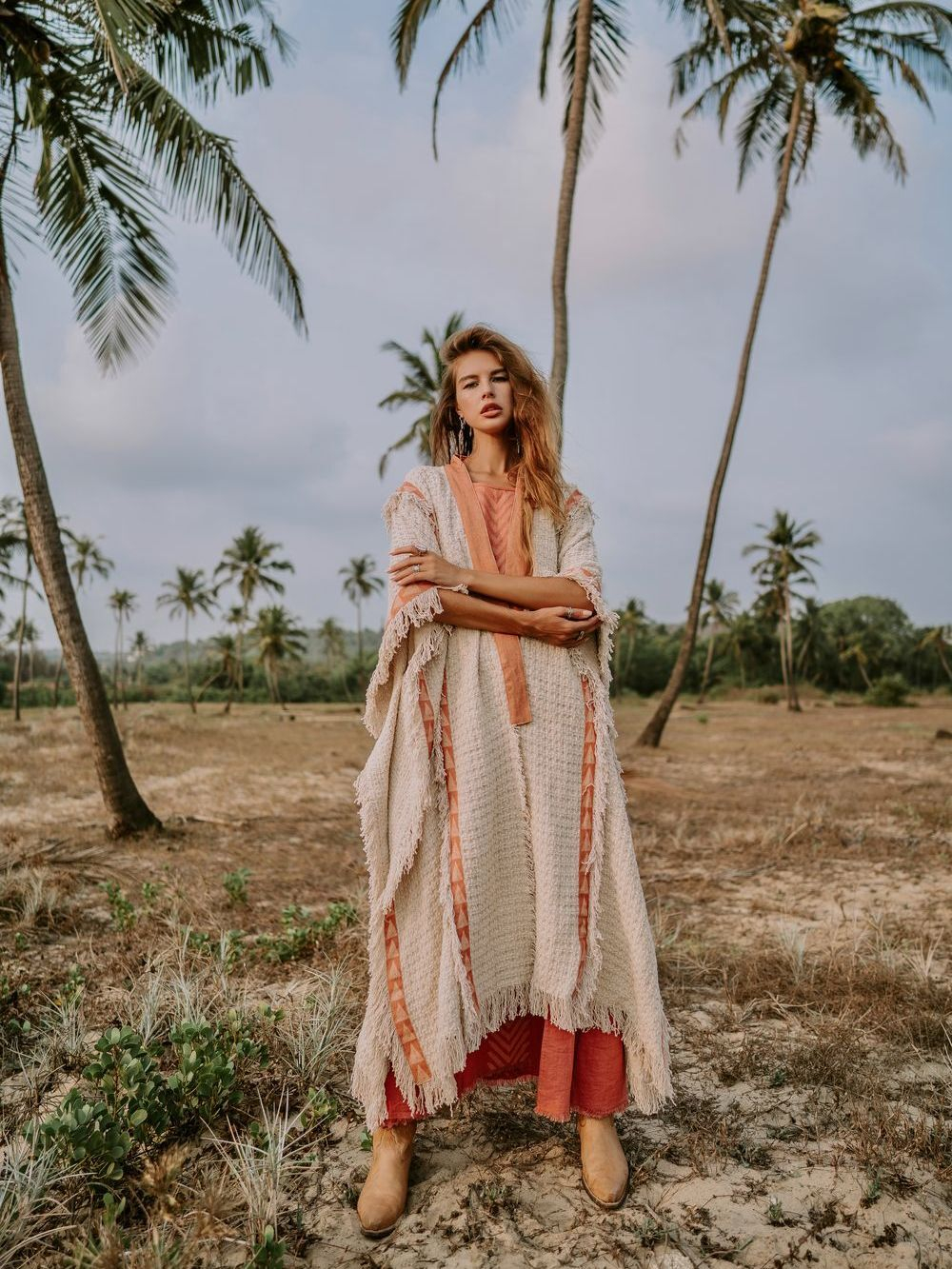 Berber пальто-пончо (беж/коралл)