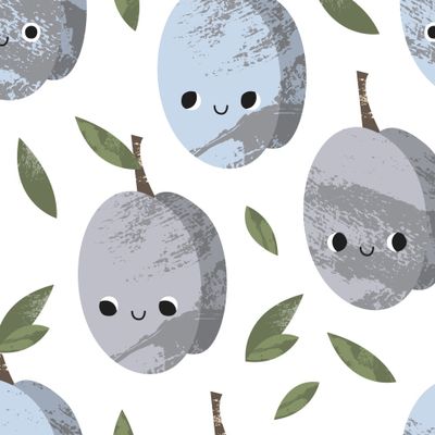 Милая слива. Детский фруктовый паттерн