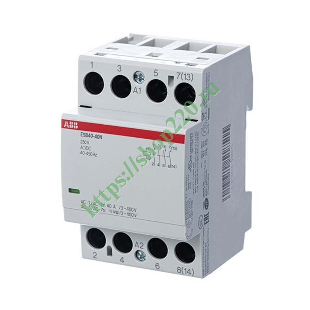 Контактор ESB40-40N-06 модульный (40А АС-1, 4НО), катушка 230В AC/DC 3 модуля 1SAE341111R0640