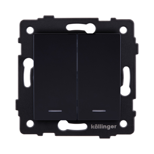 Выключатель 2-клавишный проходной 10А/250В с LED подсветкой, черный Kollinger REA-S-010BK для Aspekt, Eleganz, Reflex