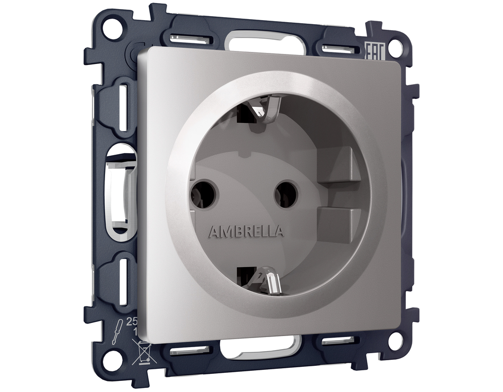 MA506010 Комплект механизма электрической розетки ALFA Сталь матовый с/з на винтовых зажимах QUANT (AP5060, VM141)