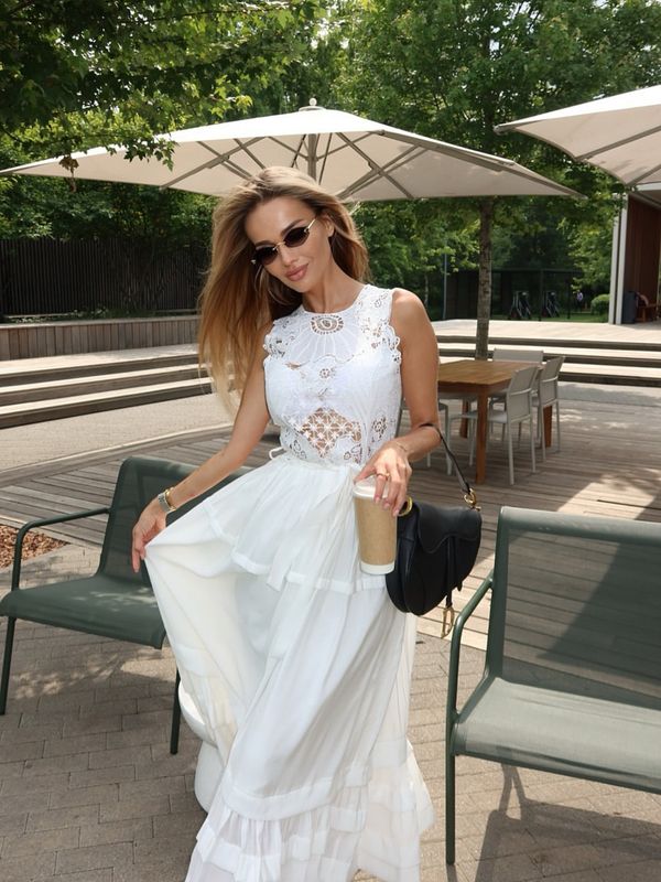 Платье с кружевным верхом, длина макси