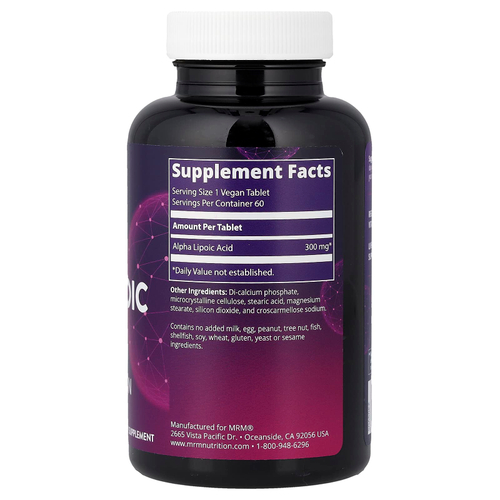 MRM Nutrition, Альфа-липоевая кислота, 60 веганских таблеток (300 мг на таблетку)